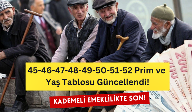 Kademeli Emeklilikte Son: 45-46-47-48-49-50-51-52 Prim ve Yaş Tablosu Güncellendi!