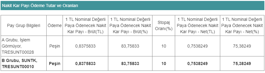 suntk temettü tablo