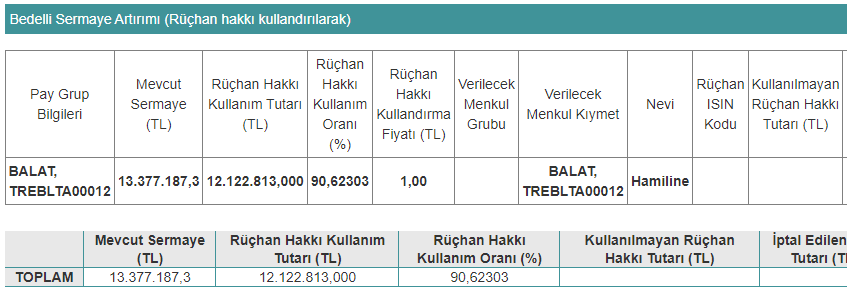 balat bedelli tablo