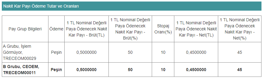 ceoem temettü tablo